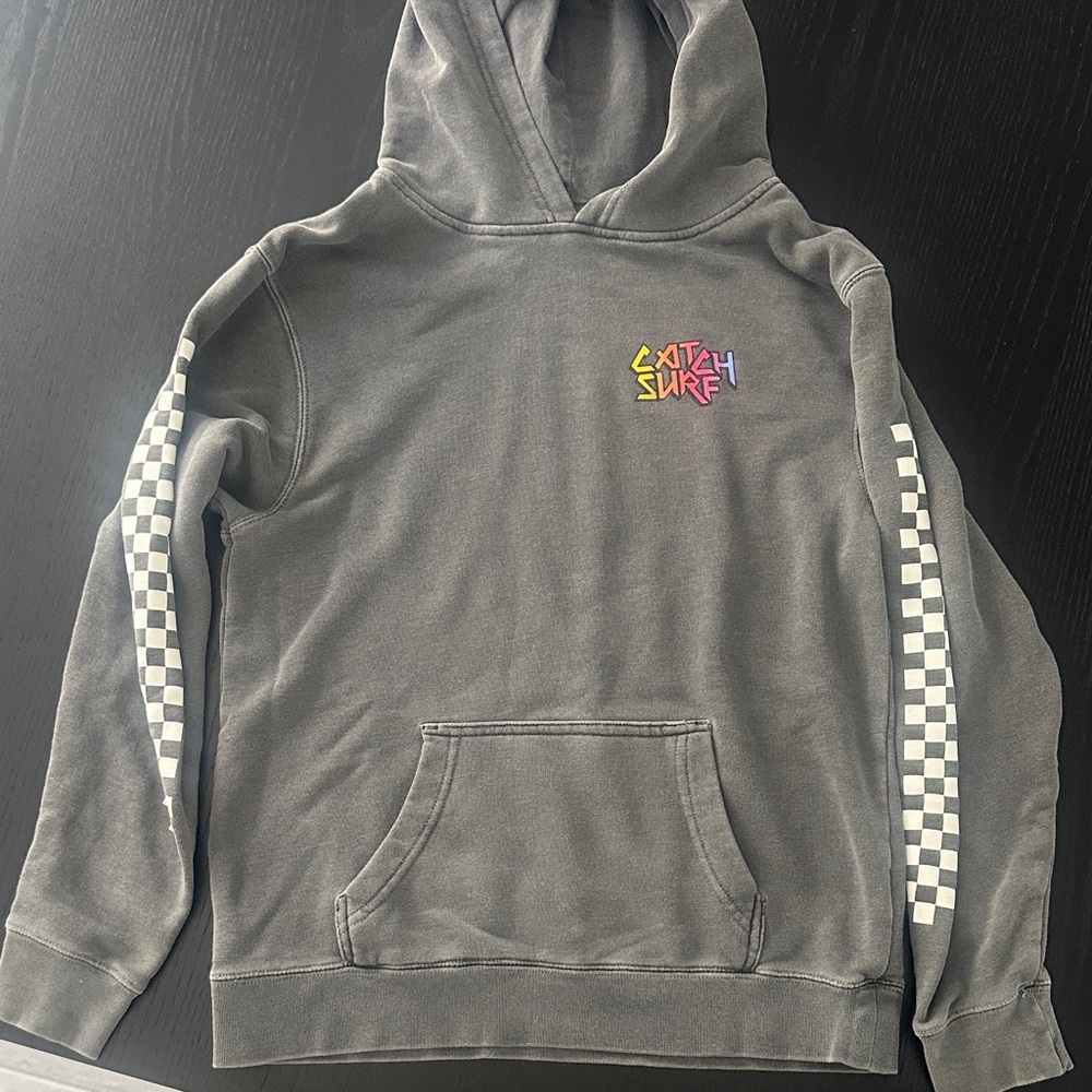 Catch Surf Kids Gray Hoodie with Checkered Sleeves